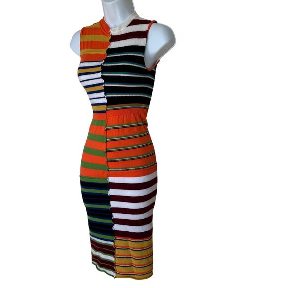 Marni Mixed Striped Midi Dress Size 0 Sleeveless Bodycon Preppy Designer $1100 - Picture 6 of 9